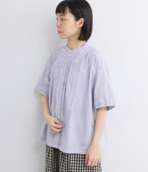 【tukuroi by SUN VALLEY】コットンリネン平織　日本製品染　ピンタックシャツ(ラベンダー-F)