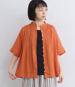 【tukuroi by SUN VALLEY】コットンリネン平織　日本製品染　ピンタックシャツ(スカーレット-F)