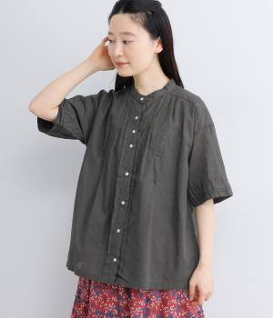 【tukuroi by SUN VALLEY】コットンリネン平織　日本製品染　ピンタックシャツ(チャコール-F)