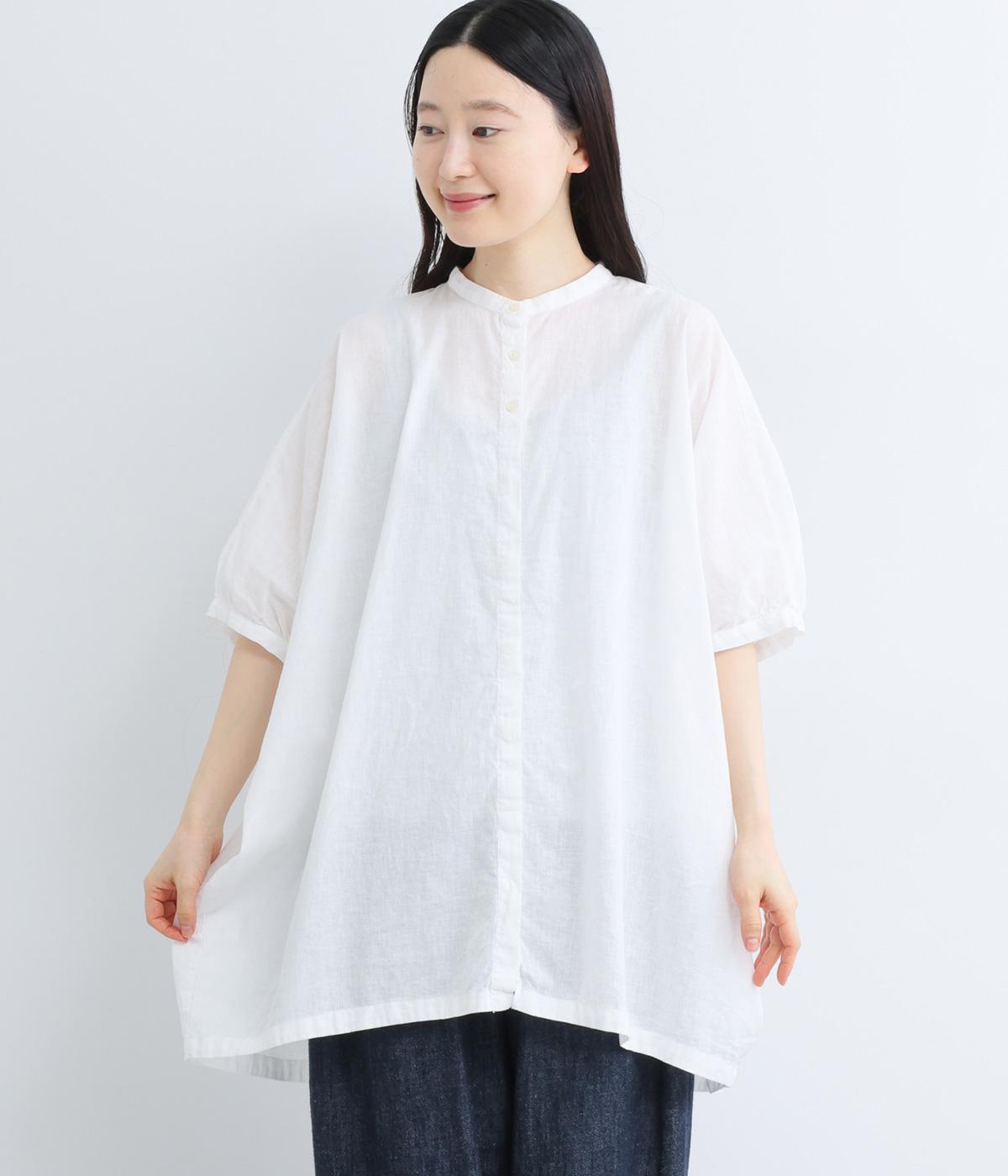 【tukuroi by SUN VALLEY】コットンリネン平織　日本製品染　バンドカラーチュニック(ホワイト-F)