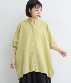 【tukuroi by SUN VALLEY】コットンリネン平織　日本製品染　バンドカラーチュニック(アップルグリーン-F)