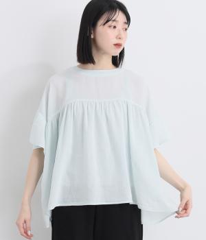 【tukuroi by SUN VALLEY】コットンガーゼデニム　フレアギャザーブラウス(ライトブルー-F)