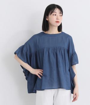 【tukuroi by SUN VALLEY】コットンガーゼデニム　フレアギャザーブラウス(ブルー-F)