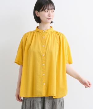 コットンテンセル平織　日本製品染　ギャザー半袖シャツ(イエロー-F)