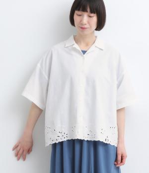 【tukuroi by SUN VALLEY】コットン平織スカラップ刺繍5分袖シャツ(シロ-F)