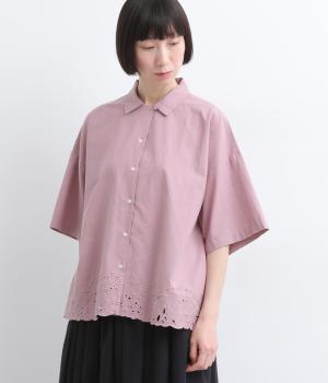 【tukuroi by SUN VALLEY】コットン平織スカラップ刺繍5分袖シャツ(ソフトピンク-F)