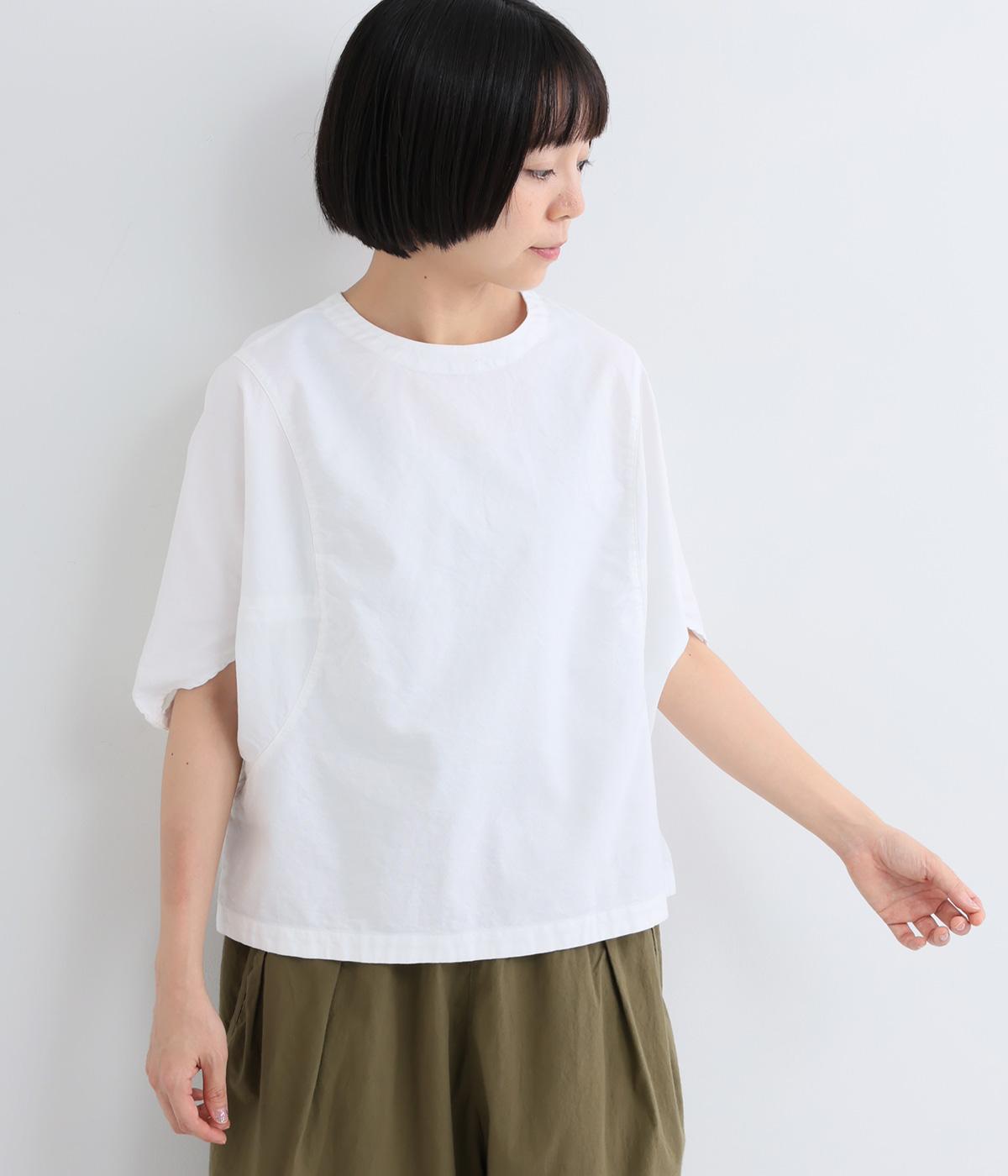 コットンオックス変形スリーブブラウス(シロ-M)