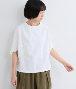 コットンオックス変形スリーブブラウス(シロ-M)