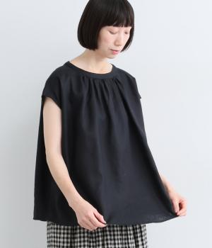 リネン平織ノースリーブブラウス(クロ-M)