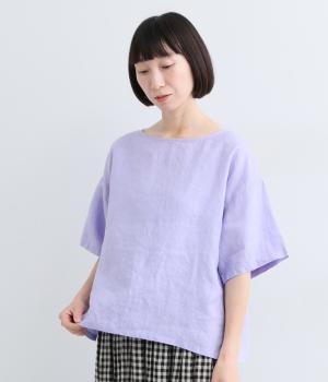 リネン平織プルオーバーブラウス(ライラック-M)