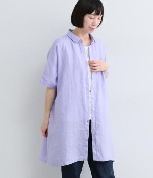 リネン平織ロングシャツ(ライラック-M)