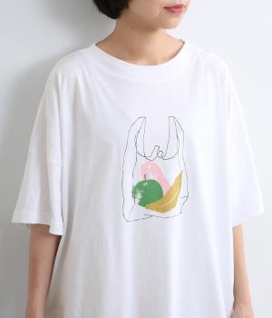 コットン天竺ショッピングBAGプリントTシャツ(オフシロ-M)