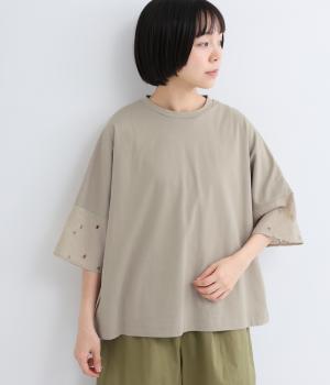 コットン天竺袖レース切替プルオーバー