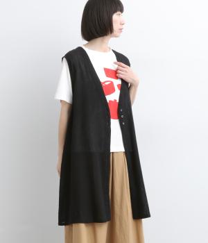 コットンリネンガーゼロングベスト(クロ-M)