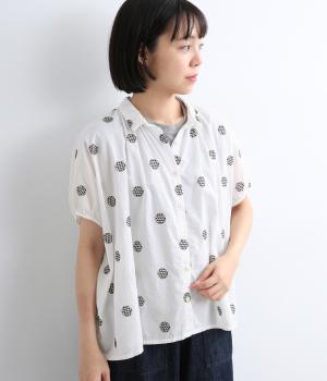 コットンローンドット刺繍ブラウス