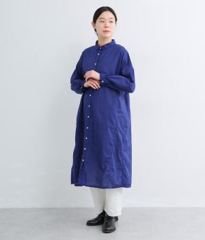 60コットンローン日本製品染シャツワンピース(ダークブルー-F)