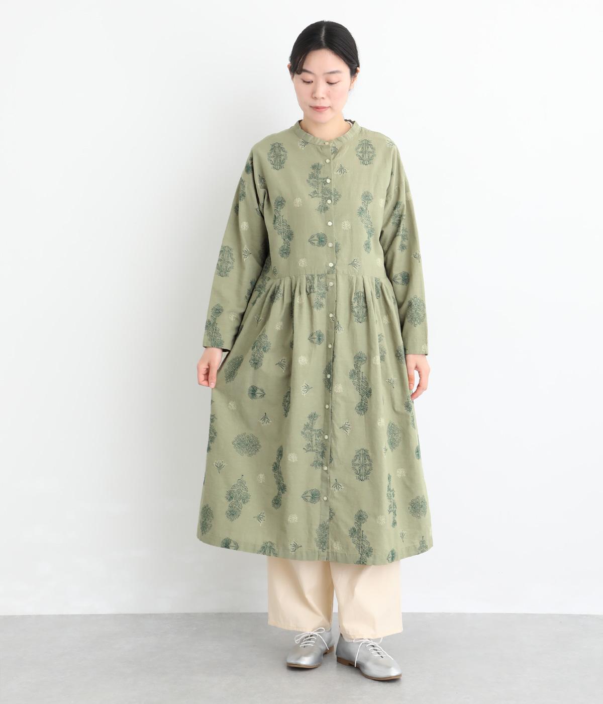 【tukuroi by SUN VALLEY】32×21コットンリネン平織総柄刺繍2wayワンピース(セージグリーン-F)