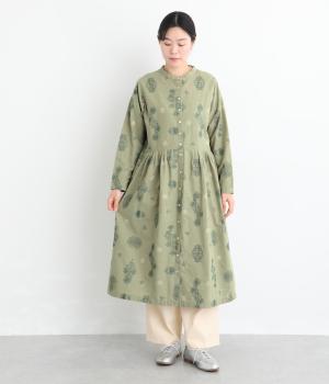 【tukuroi by SUN VALLEY】32×21コットンリネン平織総柄刺繍2wayワンピース(セージグリーン-F)