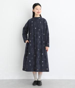 【tukuroi by SUN VALLEY】32×21コットンリネン平織総柄刺繍2wayワンピース(ネイビー-F)