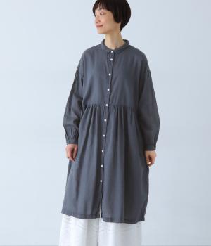 40ボイル日本製品染シャツワンピース(チャコール-F)
