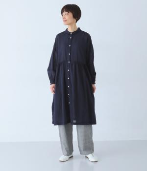 40ボイル日本製品染シャツワンピース(ネイビー-F)