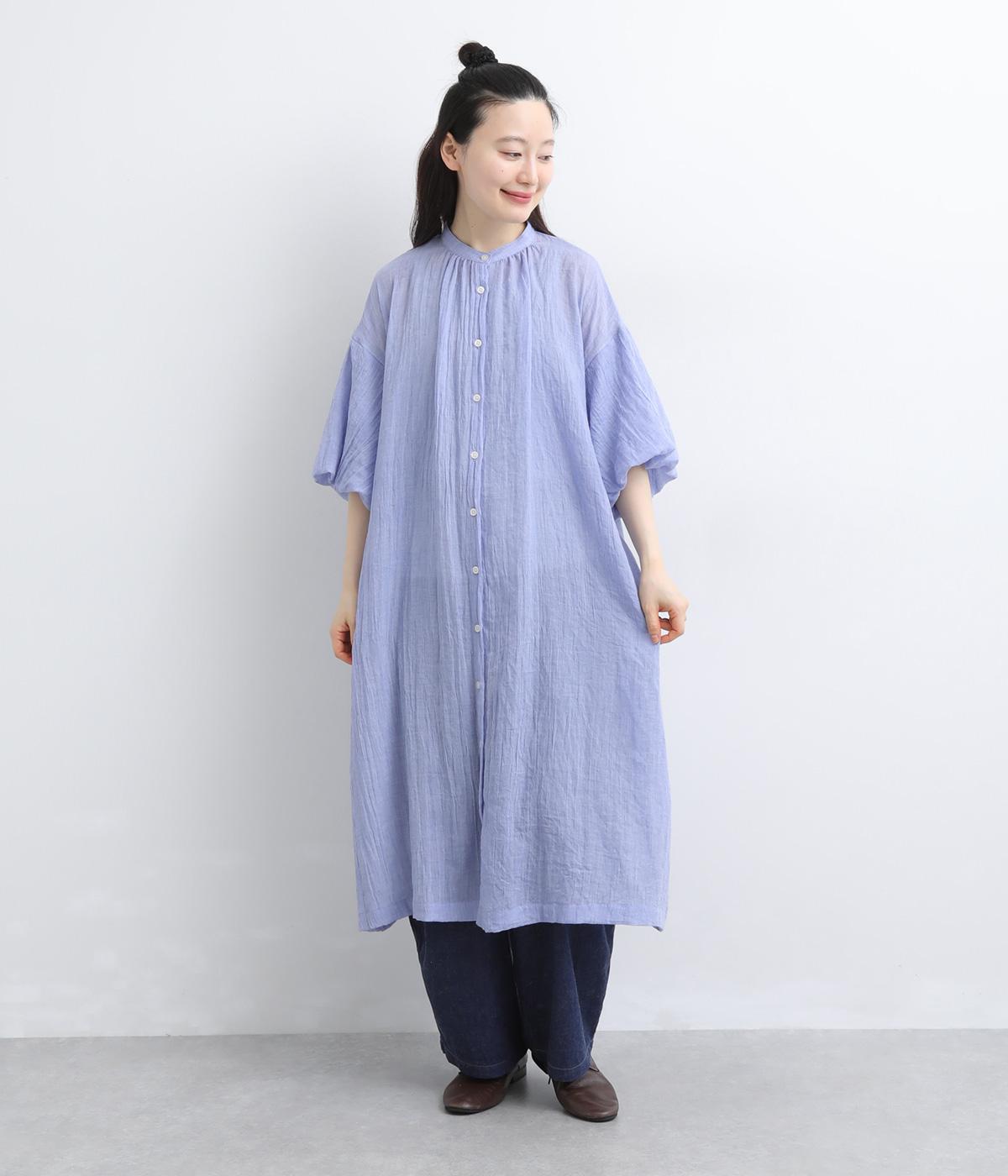 ＴＣソフトガーゼ　バルーンスリーブワンピース(ブルー-F)