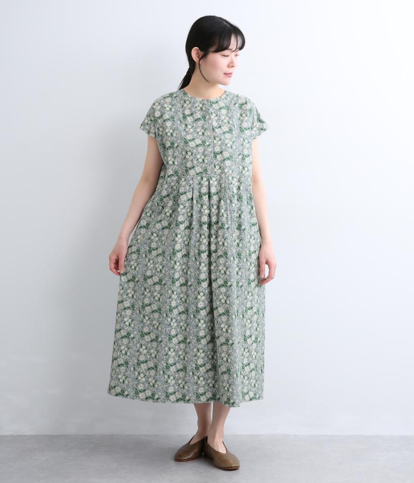 コットン平織 総柄プリント　2wayウエスト切替ワンピース