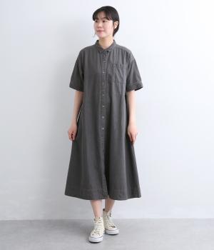 コットンテンセルデニム　襟付きフレアワンピース
