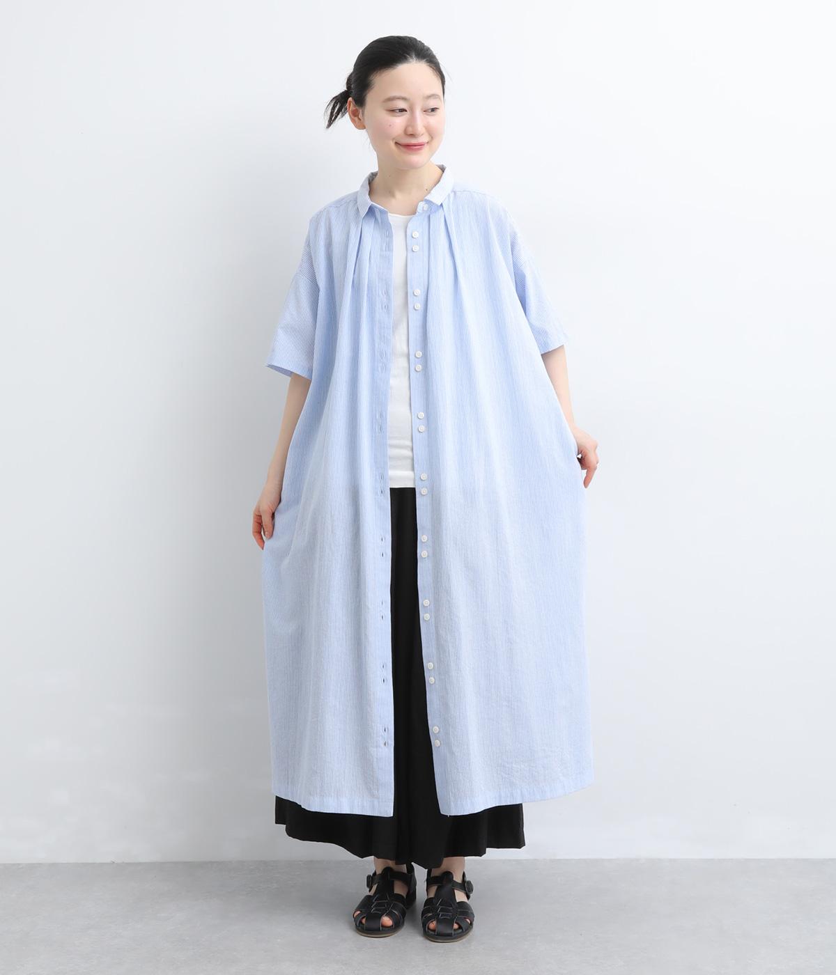 ＴＣソフトサッカーストライプ　多ボタンシャツワンピース(ブルー-F)