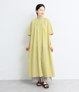 【tukuroi by SUN VALLEY】コットンリネン平織　日本製品染　タックフレアワンピース(アップルグリーン-F)
