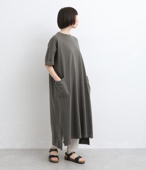 【tukuroi by SUN VALLEY】コットンシルケット天竺　5分袖ワンピース(ピグメントチャコール-F)