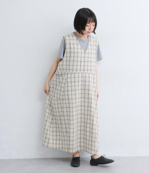 コットンリネン平織　ジャンパースカート(チェック-F)