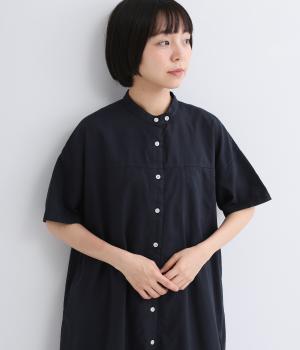 コットンオックス切替ポケットワンピース(ダークネイビー-M)