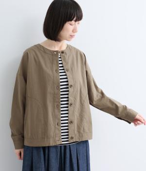 コットンナイロンダンプ　ノーカラージャケット