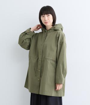 コットンナイロンダンプ　フードロングコート