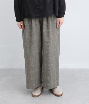 コットンリネン平織　ワイドパンツ
