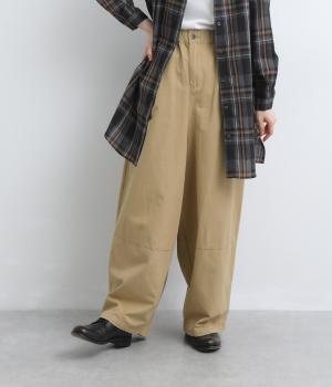 コットンドビークロス　ワイドパンツ(ベージュ-M)