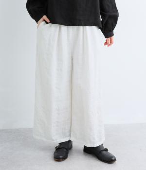 チェック織柄×コットンローン　ワイドパンツ（オフシロ・M）