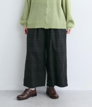チェック織柄×コットンローン　ワイドパンツ（クロ・M）