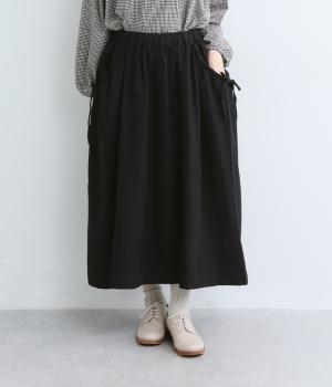 コットンリネンリボンポケットスカート(無地クロ-M)