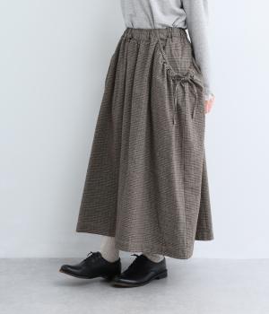 コットンリネンリボンポケットスカート(グレンチェックブラウン-M)