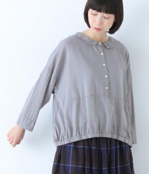 ボイル日本製品染　切替ブラウス(フォググレー-M)
