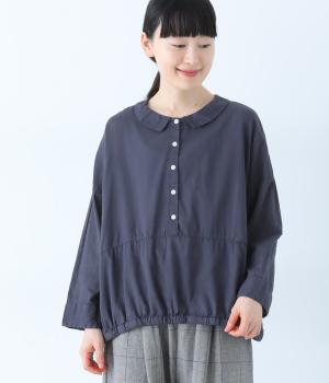 ボイル日本製品染　切替ブラウス(グレーネイビー-M)