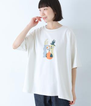 空紡糸天竺　プリント5分袖Tシャツ