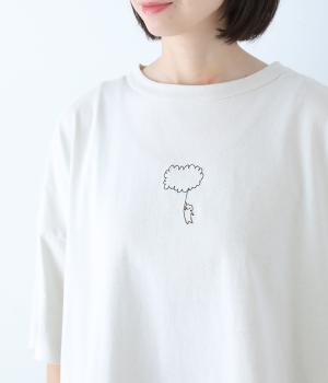 空紡糸天竺　刺繍5分袖Tシャツ