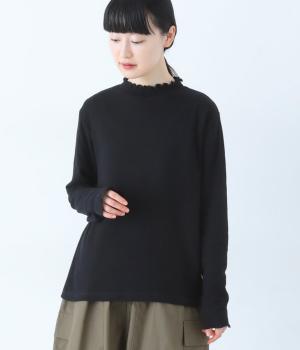 コットン接結天竺　シャーリングネックプルオーバー(クロ-M)
