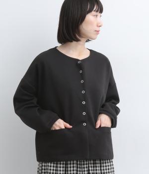 【tukuroi by SUN VALLEY】コットンポリエステル　ダブルフェイスカーディガン(クロ-M)