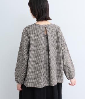 コットンリネン平織　プルオーバーブラウス(グレンチェック-M)