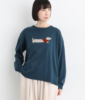 ニードルパンチ刺繍　プルオーバー（ブルーグリーン・M）