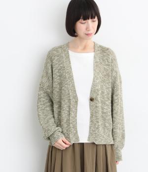 コットンネップＭIX畦編み　カーディガン（グリーン・M）